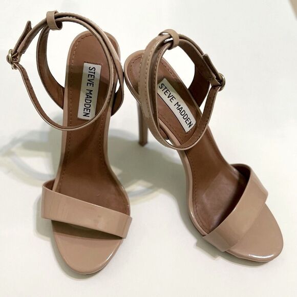 Steve Madden Open Toe Ankle Strap Heels Size 6.5 Patent - Picture 1 of 12
